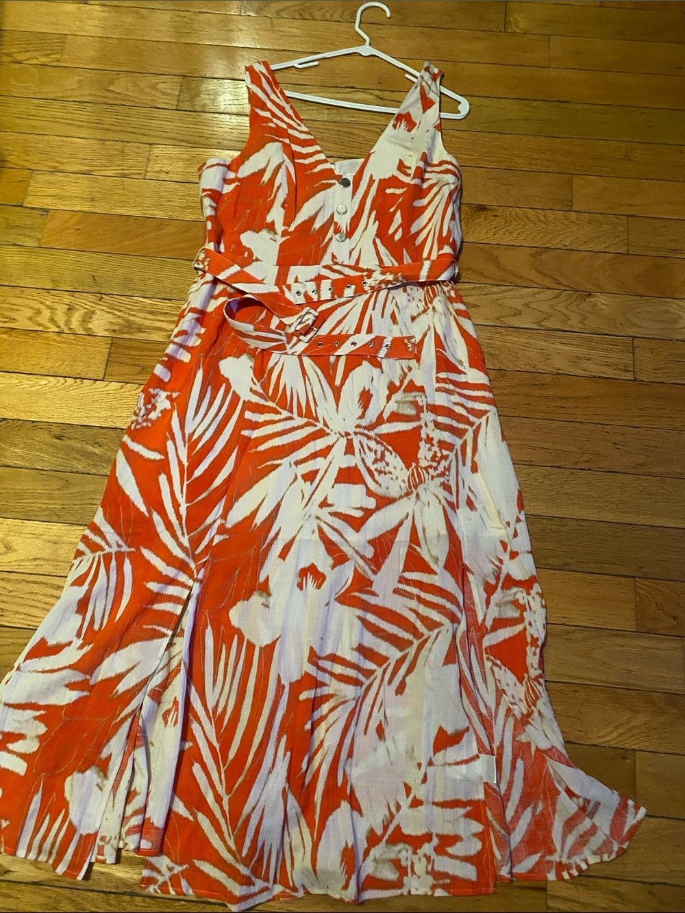 Brand new Sleeveless Orange and White Tropical Print Dress